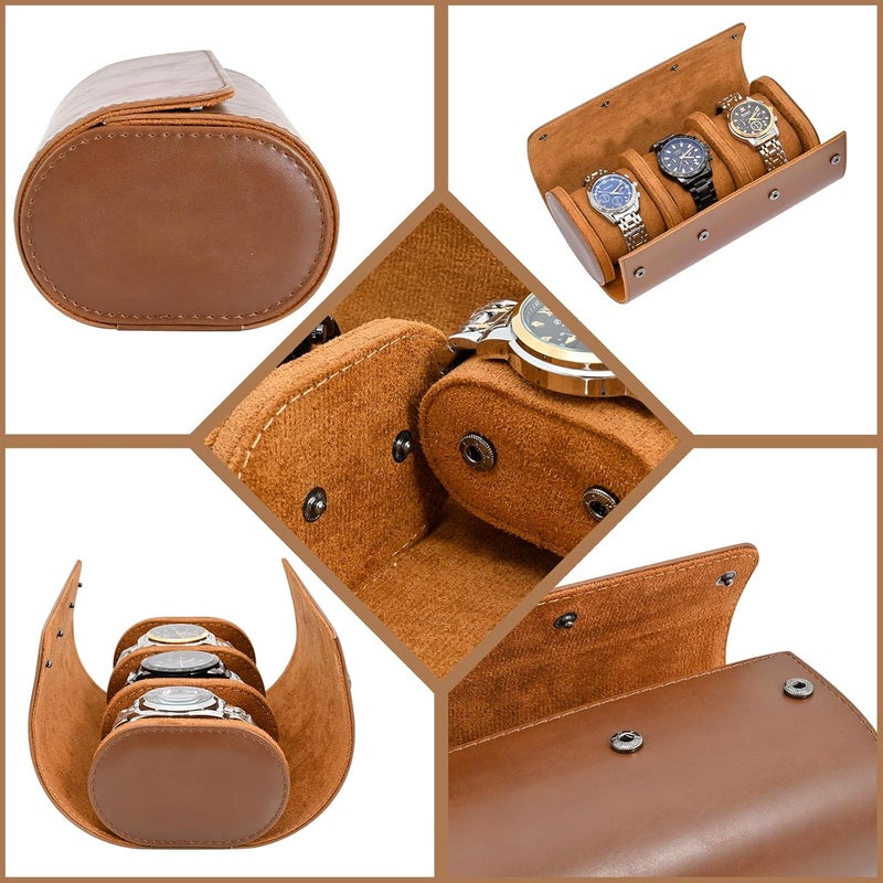 ROSELLE Watch Roll Travel Case for Men and Women- 3 Watch Storage and Organizer-Secure Storage with Innovative Removable Pillows & Solid Dividers for Home, Travel and Display(Brown) - Image 4